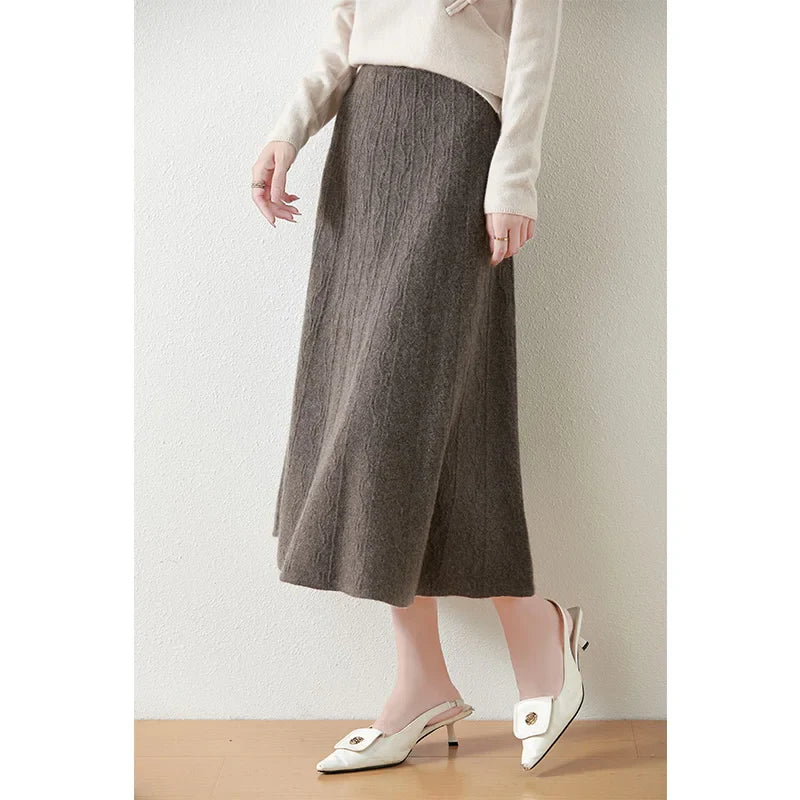 Womens Knit A-Line Midi Skirt