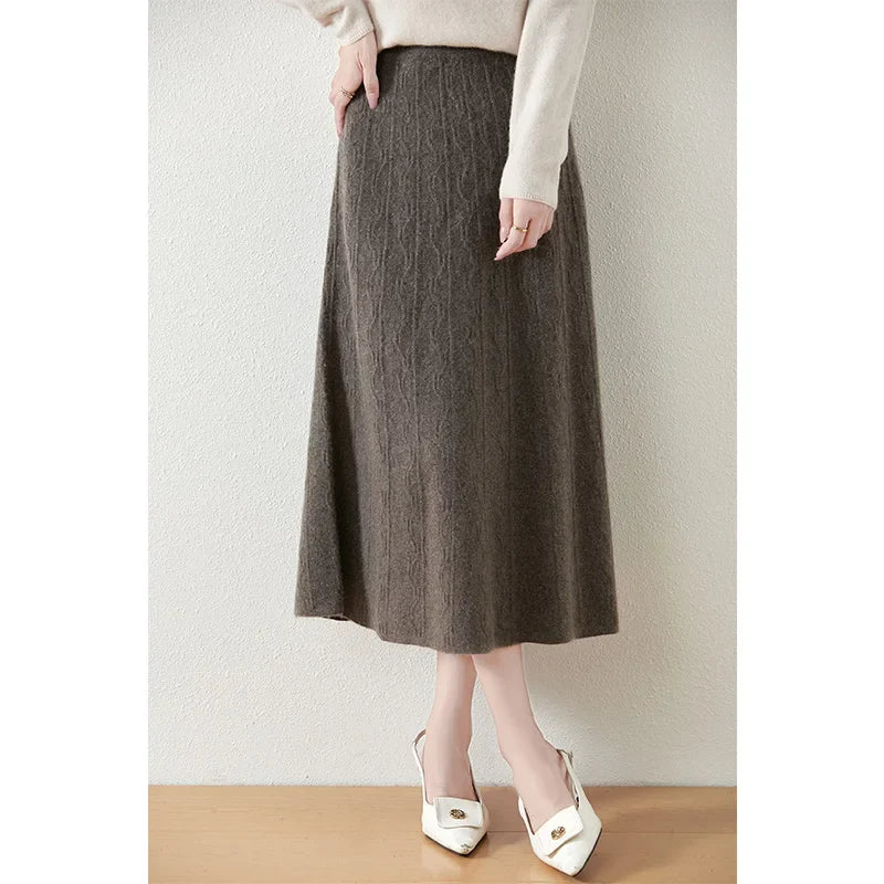 Womens Knit A-Line Midi Skirt