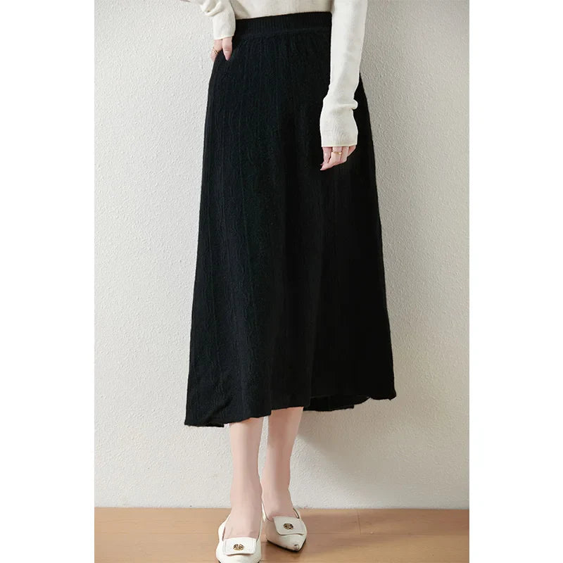 Womens Knit A-Line Midi Skirt