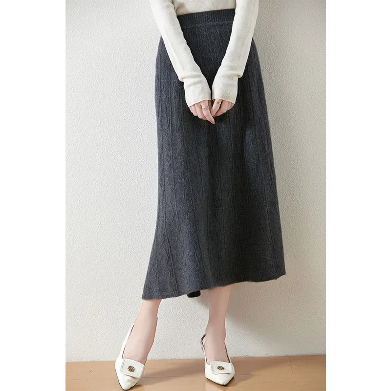 Womens Knit A-Line Midi Skirt