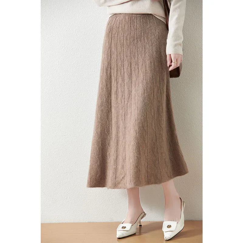 Womens Knit A-Line Midi Skirt