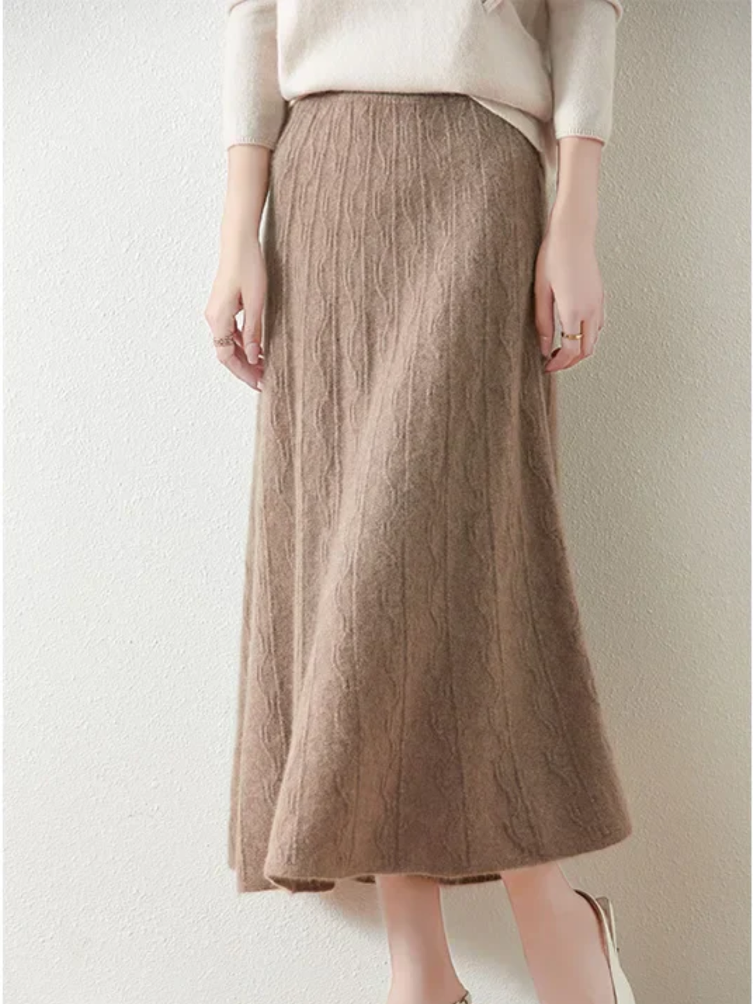Womens Knit A-Line Midi Skirt - BritishMode