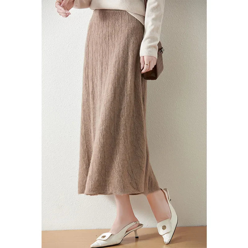 Womens Knit A-Line Midi Skirt