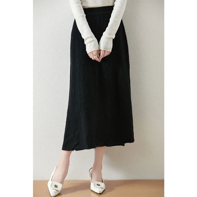 Womens Knit A-Line Midi Skirt
