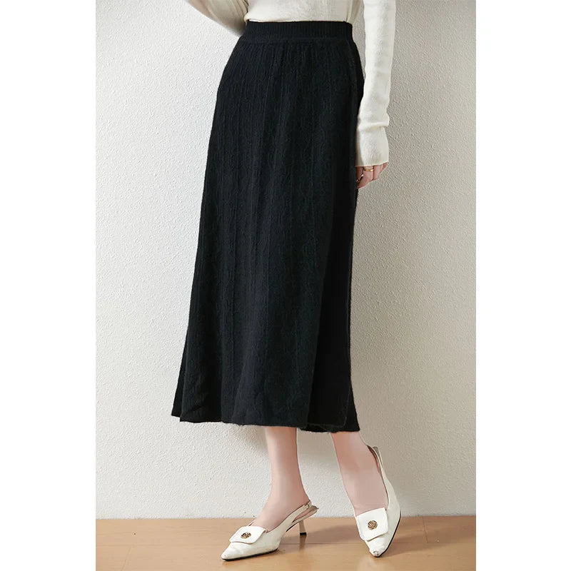 Womens Knit A-Line Midi Skirt