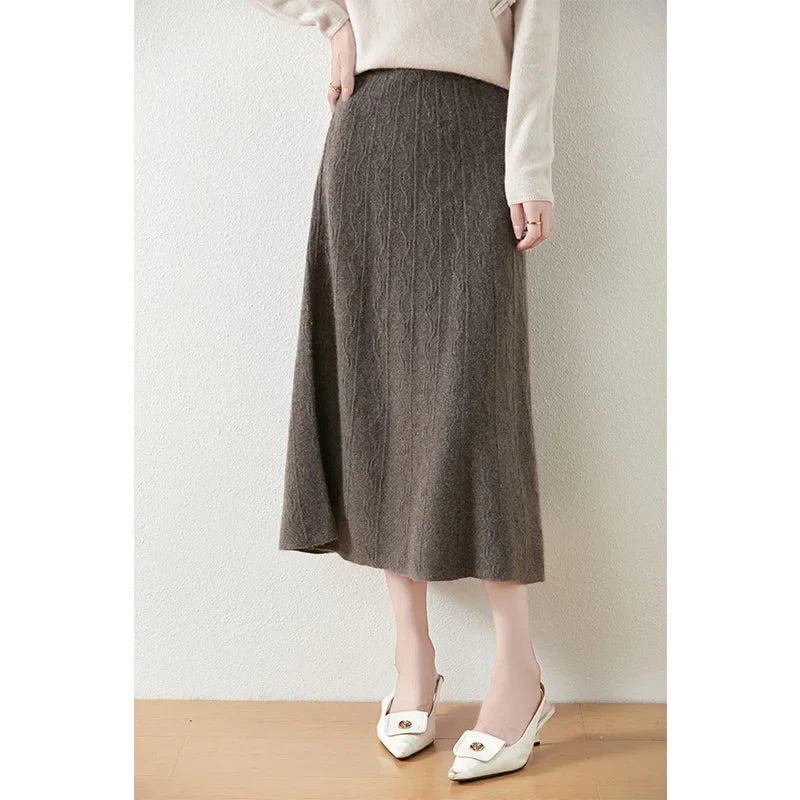 Womens Knit A-Line Midi Skirt