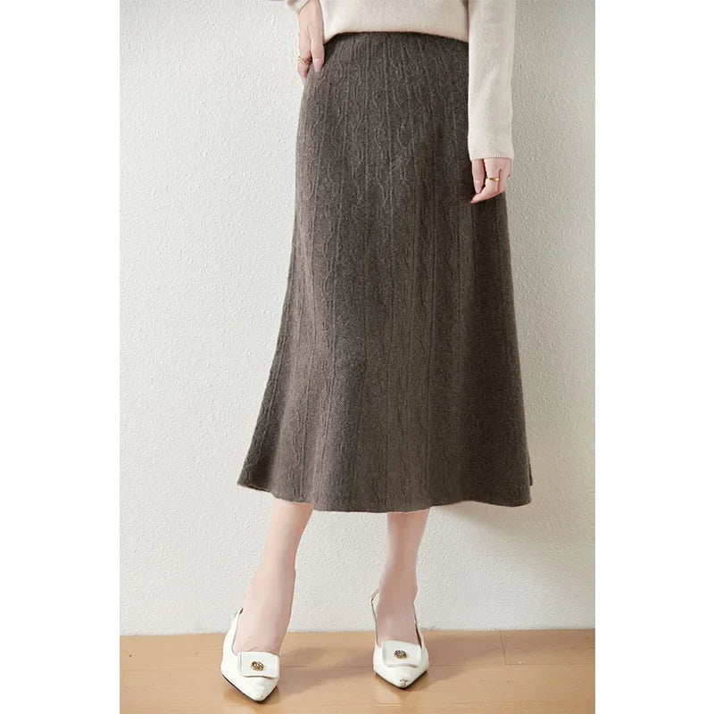 Womens Knit A-Line Midi Skirt