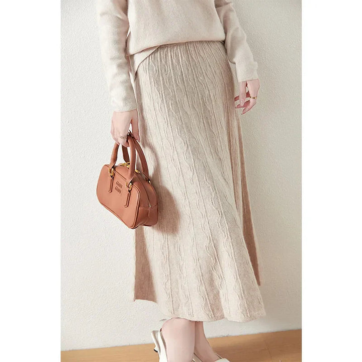 Womens Knit A-Line Midi Skirt