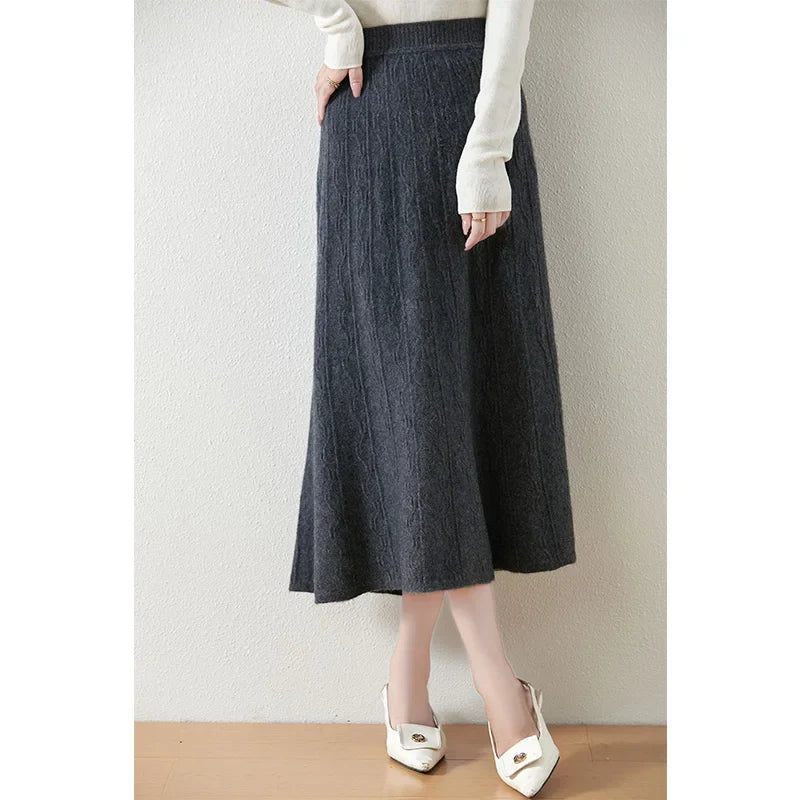 Womens Knit A-Line Midi Skirt