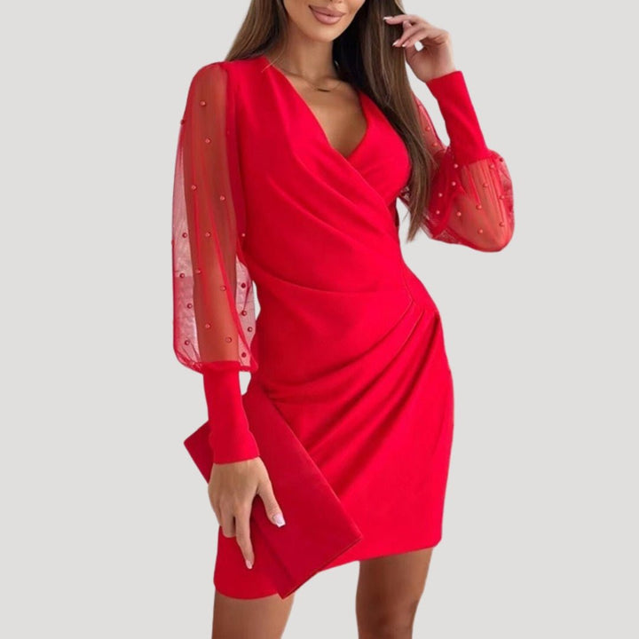 Womens Wrap Mini Dress Long Sleeve