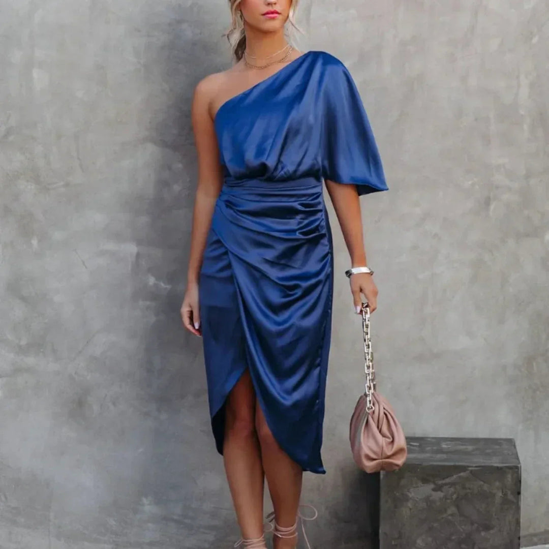 Womens Wrap Midi Dress One Shoulder