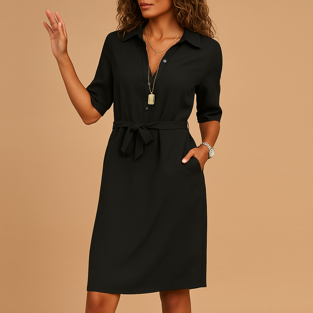 Womens Midi Dress with Tie Waist Shirt Style - BritishMode