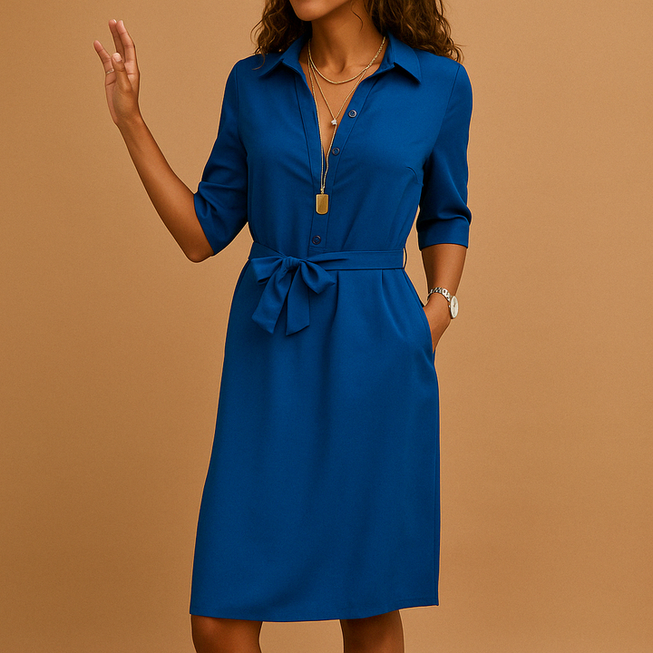 Womens Midi Dress with Tie Waist Shirt Style