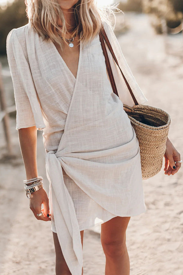 Womens Wrap Mini Dress with V-Neck - BritishMode
