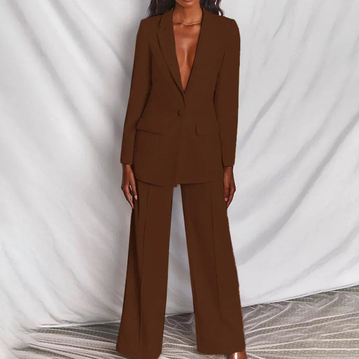 Womens Wide-Leg Pants Suit Set Relaxed Fit