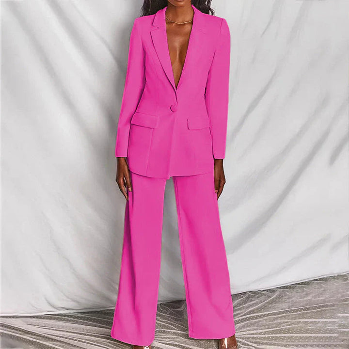 Womens Wide-Leg Pants Suit Set Relaxed Fit