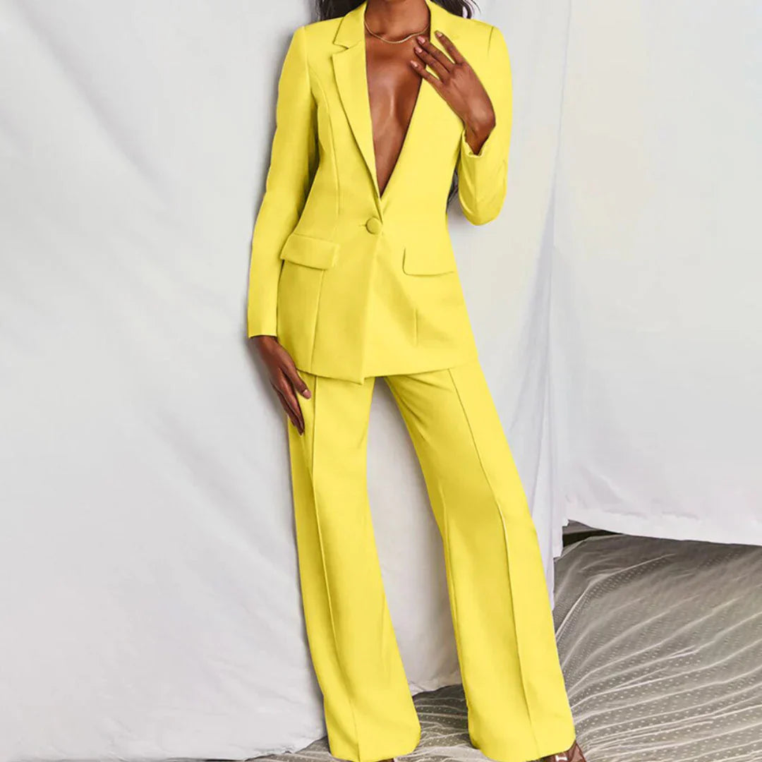 Womens Wide-Leg Pants Suit Set Relaxed Fit - BritishMode