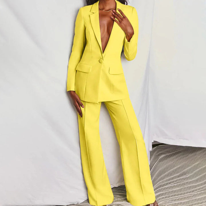 Womens Wide-Leg Pants Suit Set Relaxed Fit - BritishMode