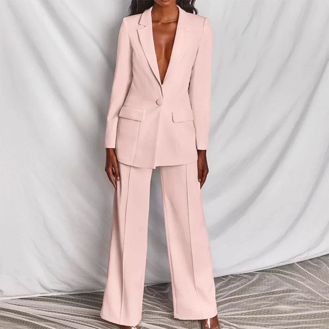 Womens Wide-Leg Pants Suit Set Relaxed Fit