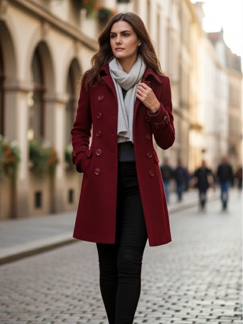 Womens Double Breasted Coat Wool Blend Classic Fit - BritishMode