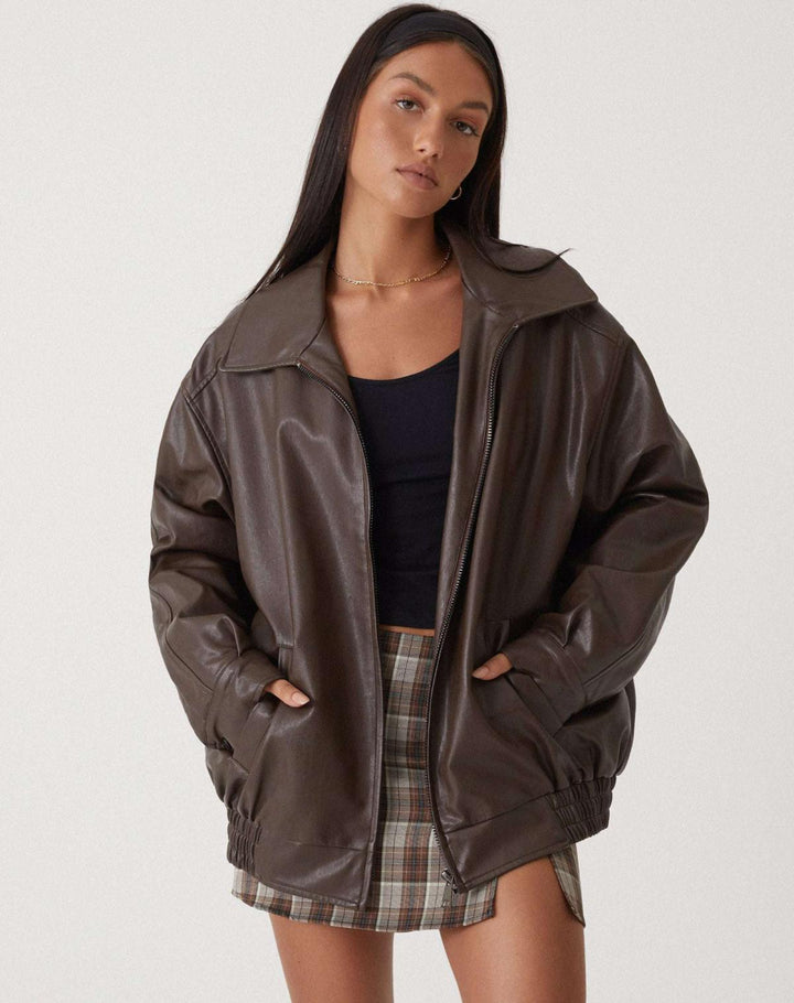 Womens Leather Jacket Oversized Casual Everyday Fit - BritishMode