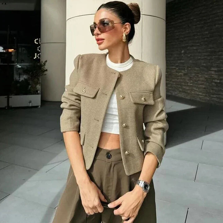 Womens Cropped Bomber Jacket Button Front - BritishMode