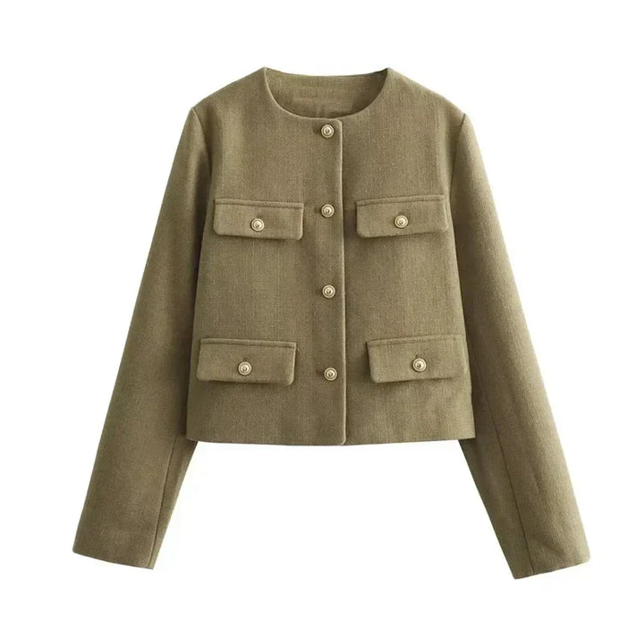 Womens Cropped Bomber Jacket Button Front