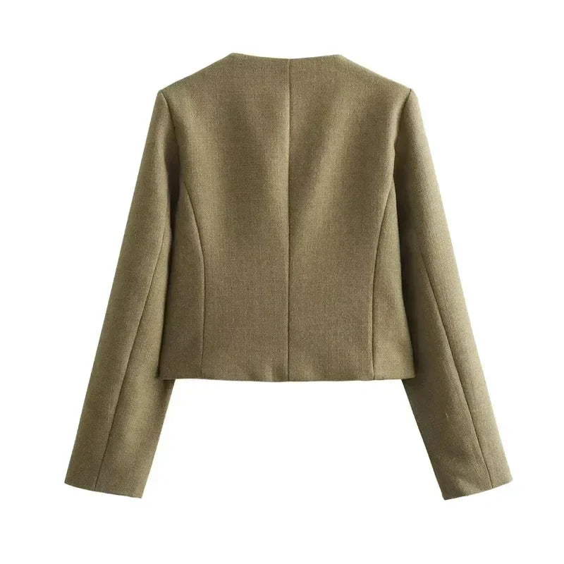 Womens Cropped Bomber Jacket Button Front