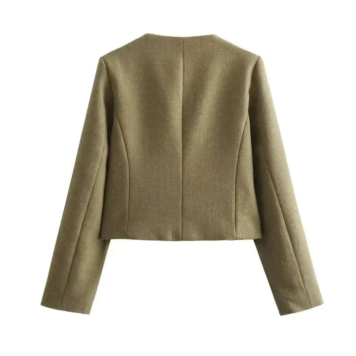 Womens Cropped Bomber Jacket Button Front