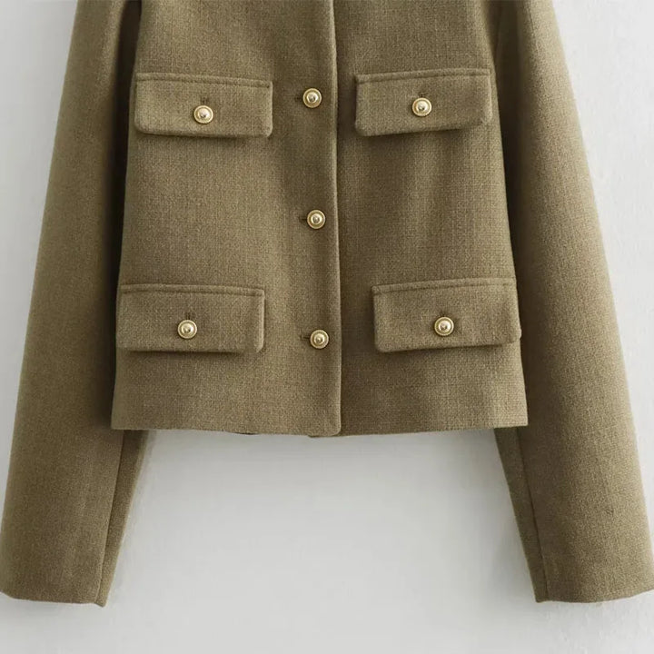 Womens Cropped Bomber Jacket Button Front
