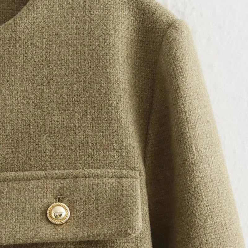Womens Cropped Bomber Jacket Button Front