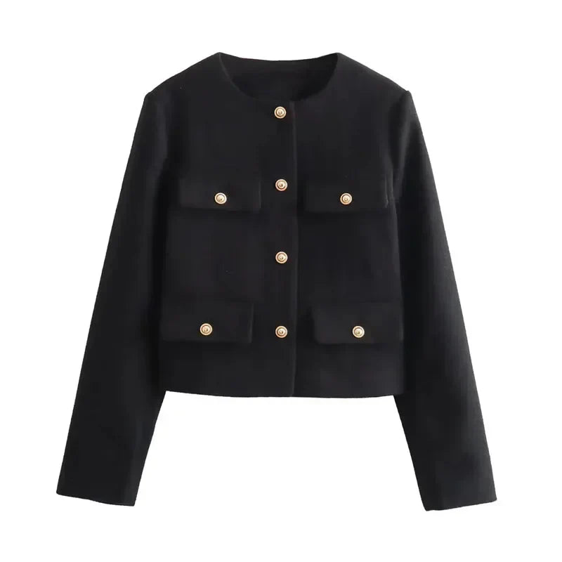 Womens Cropped Bomber Jacket Button Front