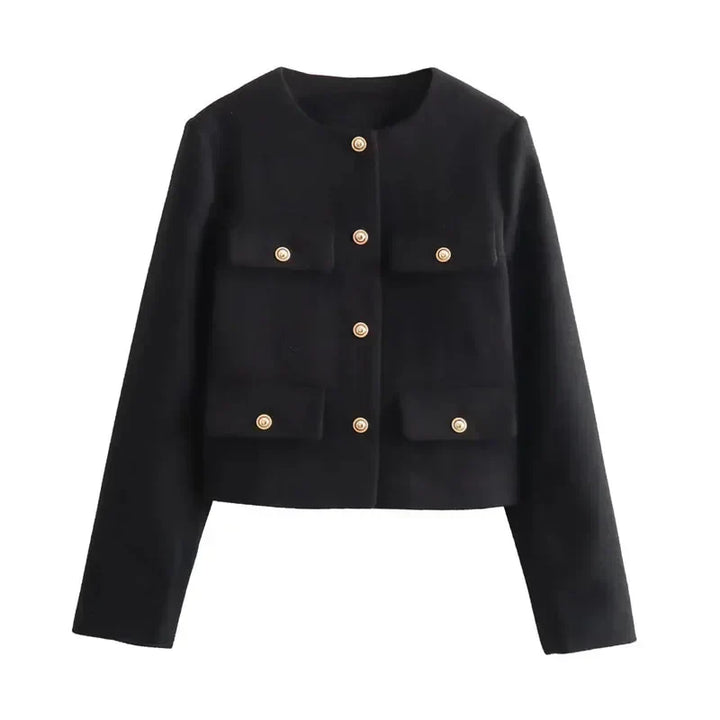 Womens Cropped Bomber Jacket Button Front