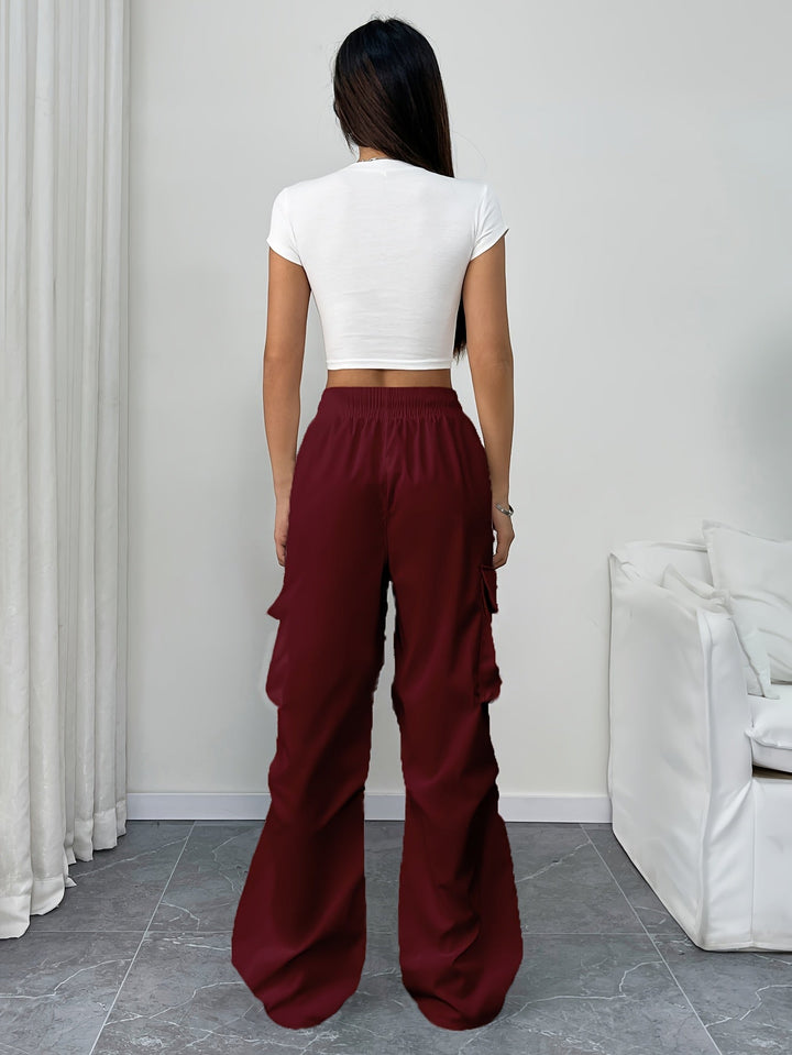 Womens Wide Leg Cargo Pants with Drawstring Waist