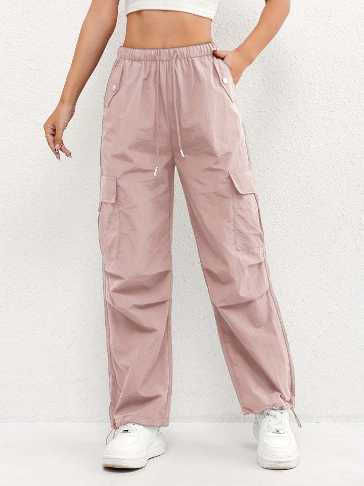 Womens Cargo Trousers Parachute Fabric Drawstring Waist - BritishMode