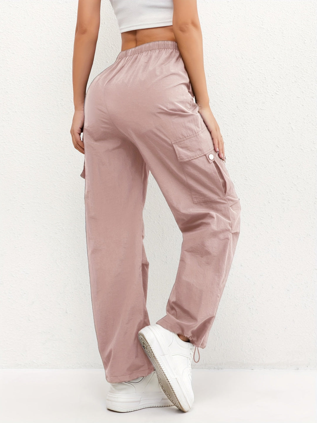Womens Cargo Trousers Parachute Fabric Drawstring Waist
