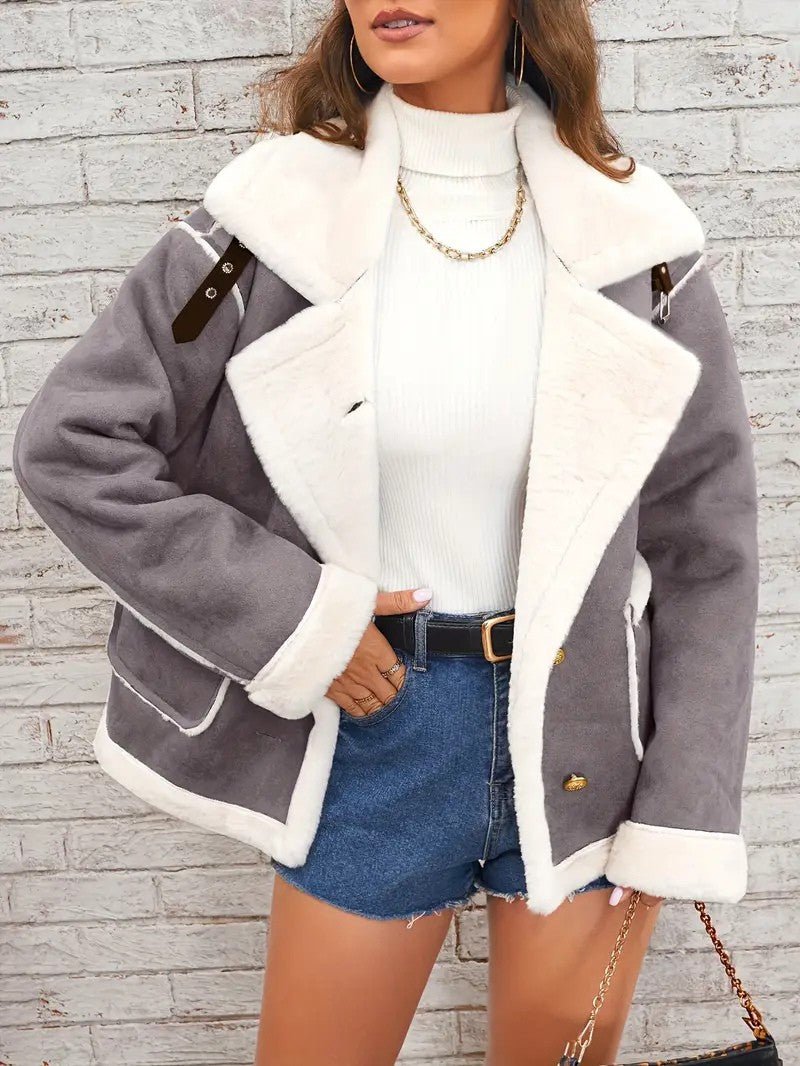 Womens Winter Coat with Lapel Collar Elegant Fit