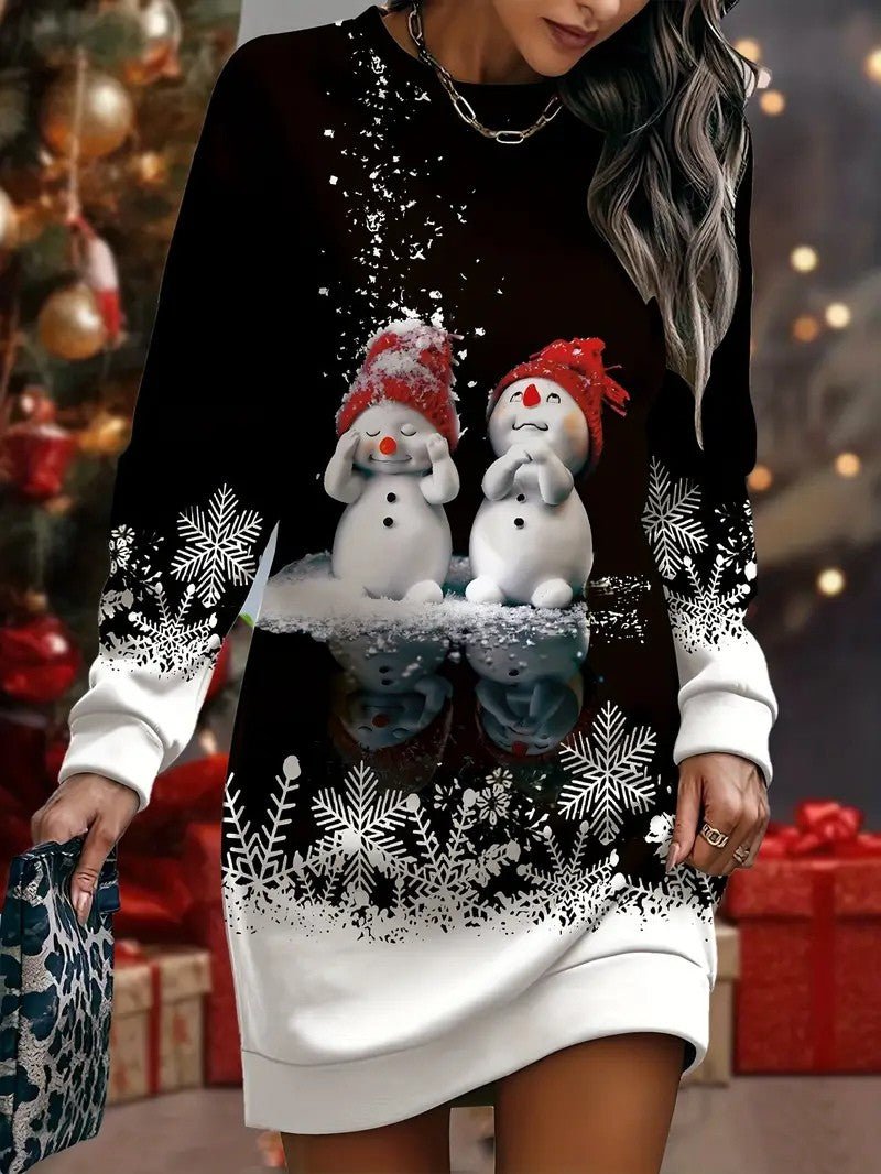 Womens Sweatshirt with Printed Snowman Relaxed Fit - BritishMode