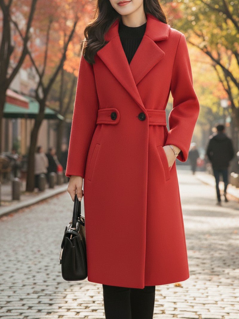 Womens Wool Coat Belted Elegant Fit - BritishMode