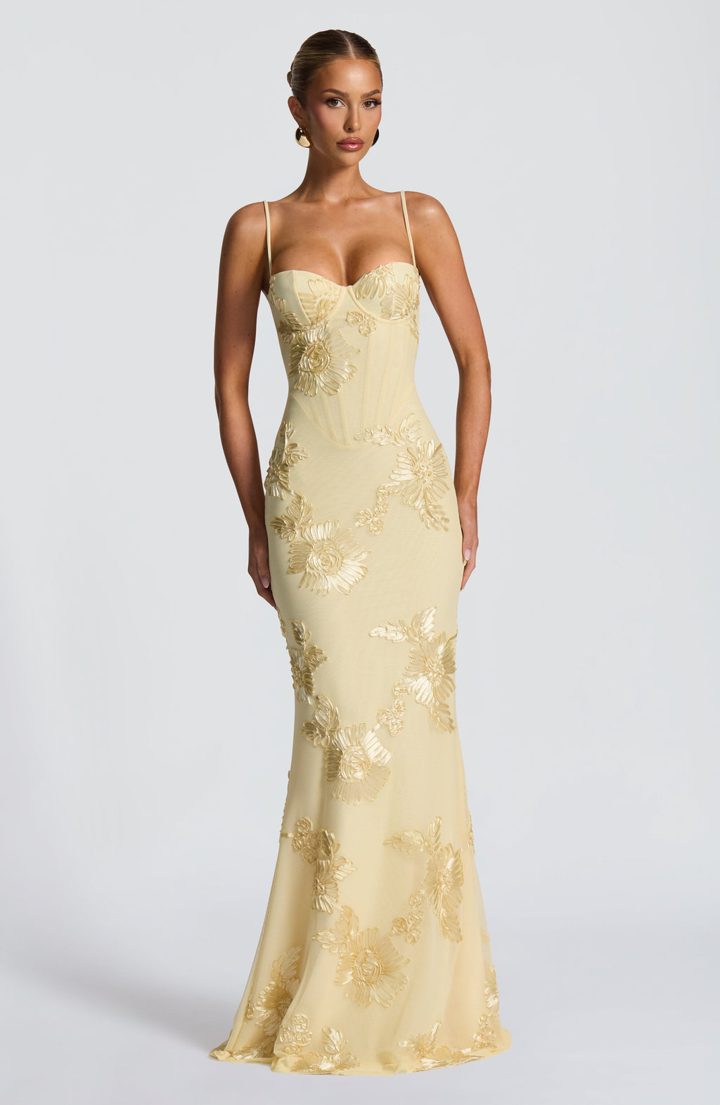 Womens Maxi Dress with Floral Embroidery Wedding Guest - BritishMode