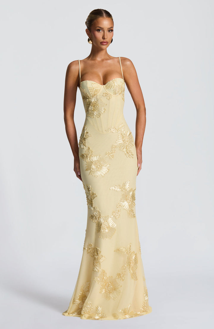 Womens Maxi Dress with Floral Embroidery Wedding Guest - BritishMode