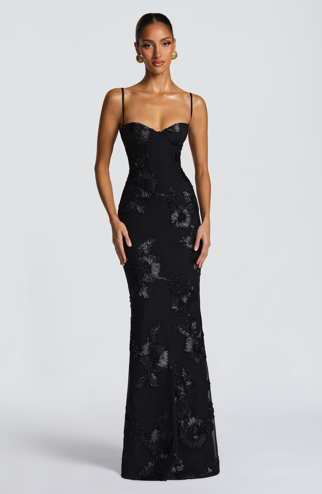 Womens Maxi Dress with Floral Embroidery Wedding Guest