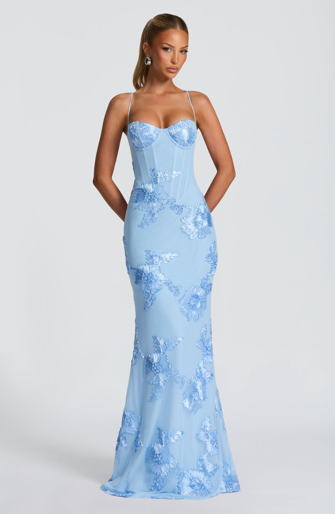Womens Maxi Dress with Floral Embroidery Wedding Guest