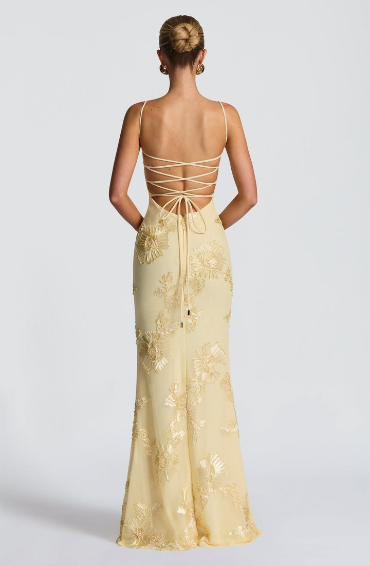 Womens Maxi Dress with Floral Embroidery Wedding Guest