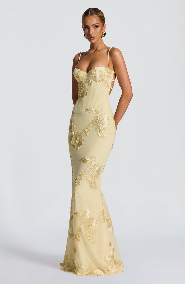 Womens Maxi Dress with Floral Embroidery Wedding Guest