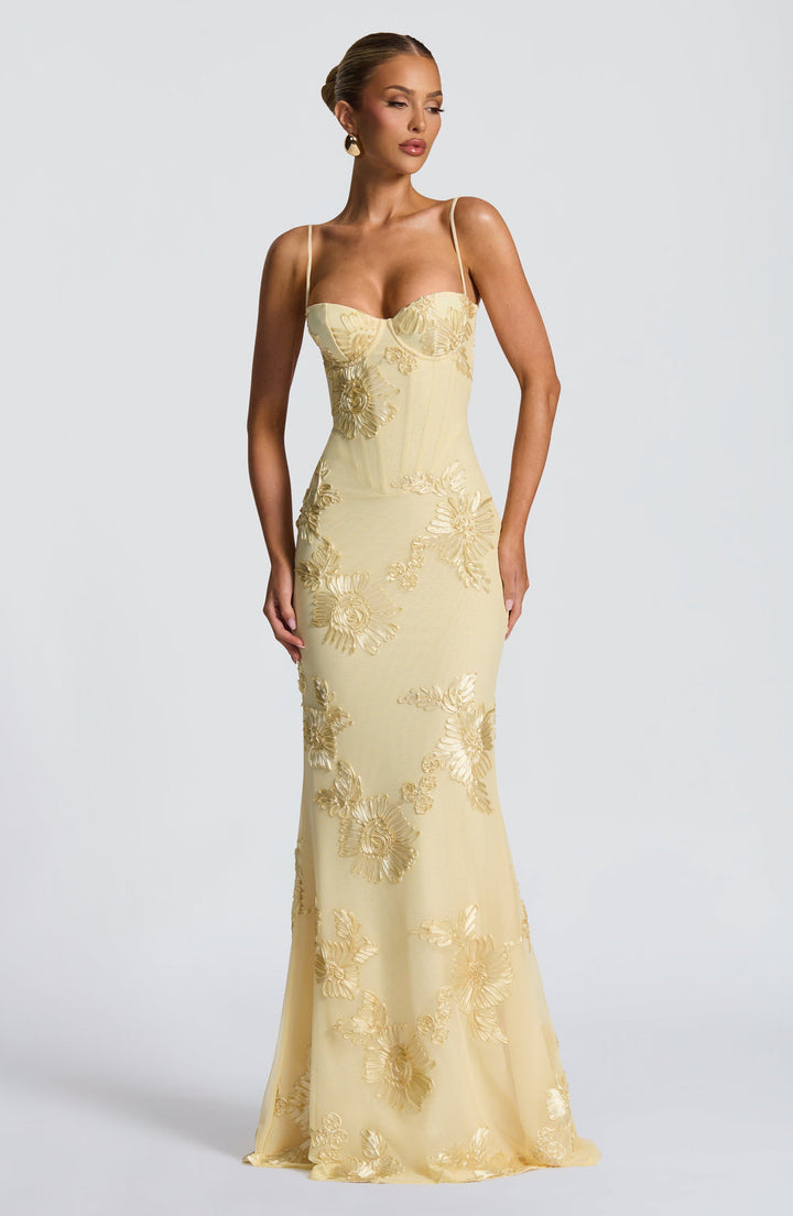 Womens Maxi Dress with Floral Embroidery Wedding Guest