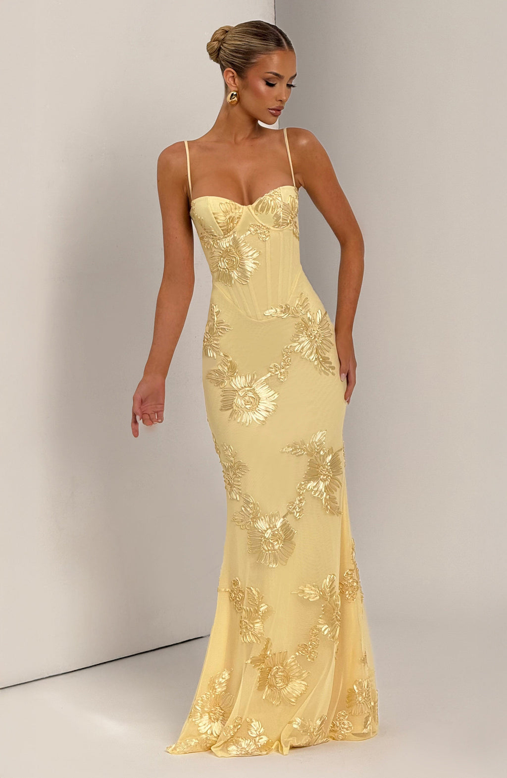 Womens Maxi Dress with Floral Embroidery Wedding Guest