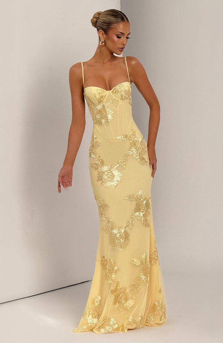 Womens Maxi Dress with Floral Embroidery Wedding Guest
