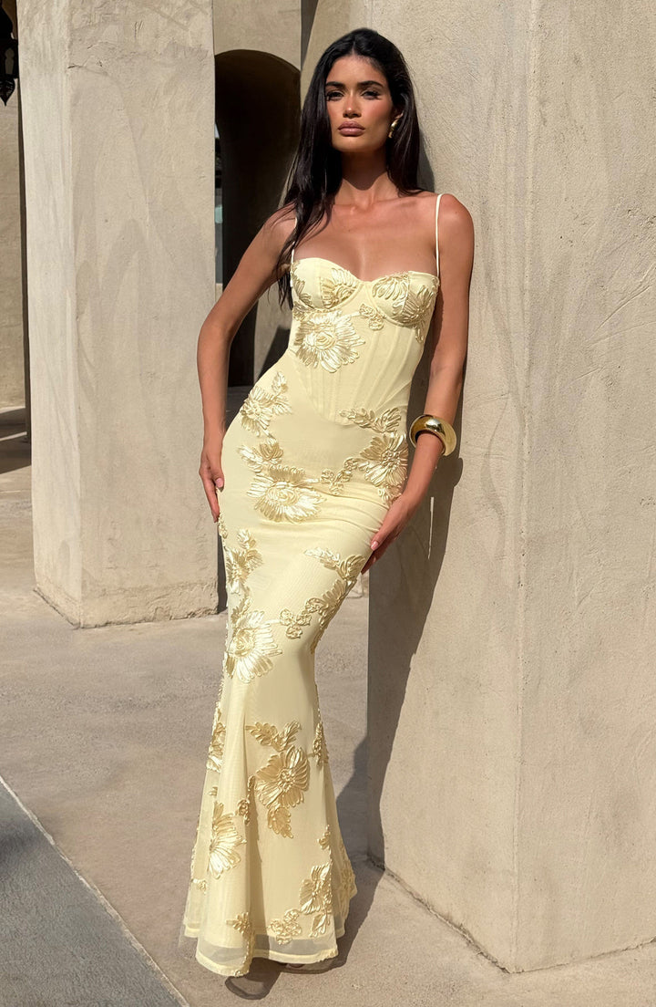 Womens Maxi Dress with Floral Embroidery Wedding Guest