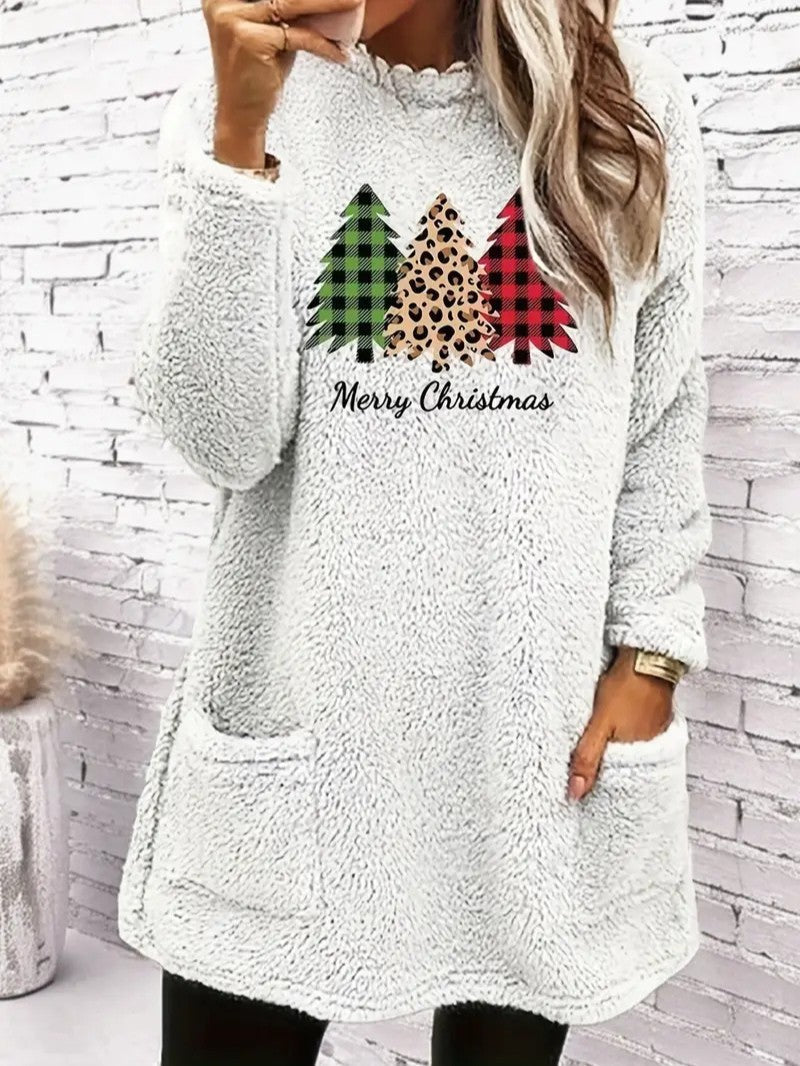 Womens Sweatshirt with Fuzzy Texture Relaxed Fit - BritishMode